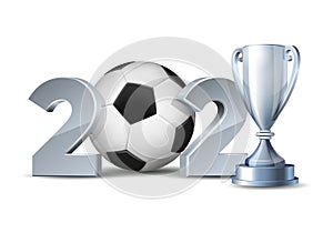 New Year numbers 2021 with soccer ball isolated on white background.