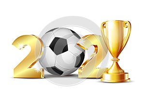 New Year numbers 2021 with soccer ball isolated on white background.