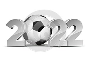 New Year numbers 2022 with soccer ball isolated on white background.