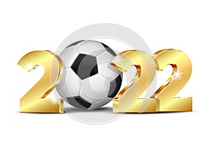 New Year numbers 2022 with soccer ball isolated on white background.