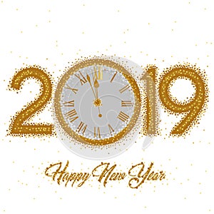 New Year numerals 2019 with clock