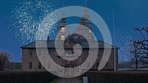 New year over Rosenborg Castle in Copenhagen, Denmark