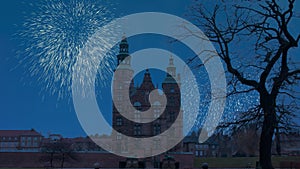 New year over Rosenborg Castle in Copenhagen, Denmark