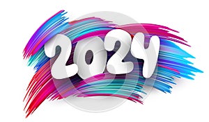 New Year 2024 paper numbers for calendar header on gradient background made of different color brush strokes