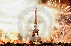 new year in Paris fireworks around Eiffel tower