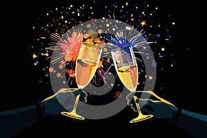 new year party champagne glasses firework background
