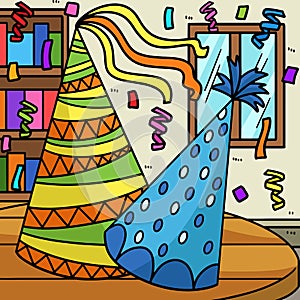 New Year Party Hat Colored Cartoon Illustration