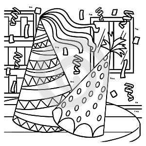 New Year Party Hat Coloring Page for Kids
