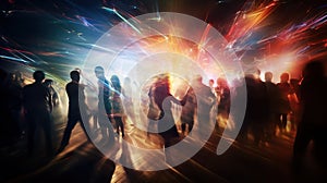 New year party with people motion blur view long exposure, concept of Celebration, created with Generative AI technology