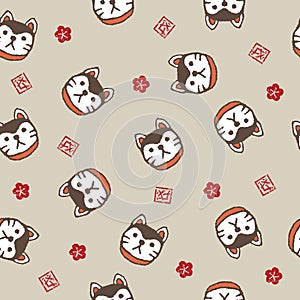 New year pattern with guardian dogs and plum flowers