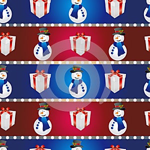 New year pattern with snowman and gift. Christmas texture fill
