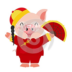 Chinese celebration with pig traditioanl costume