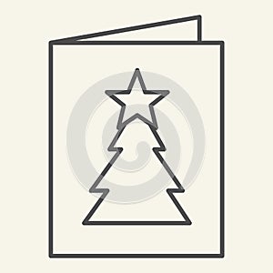 New Year postcard thin line icon. Greeting card with Christmas tree outline style pictogram on white background. Winter