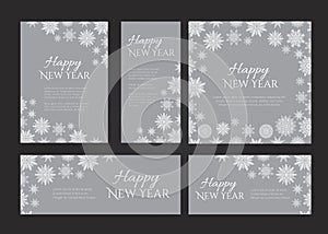 New year postcards design template set in colors of gray and white