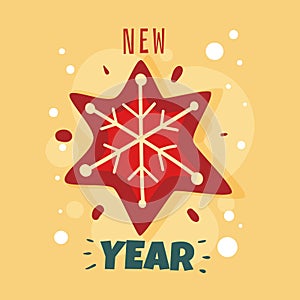 New Year Poster. Christmas star with a snowflake Poster. Vector illustration. Christmas symbol
