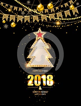 New year poster with a gold tree