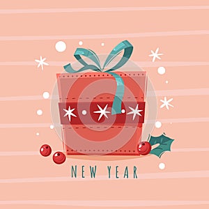 New Year Poster. New year`s gift poster. Vector illustration. Christmas toys