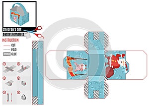 New year print box template piggy and santa blue