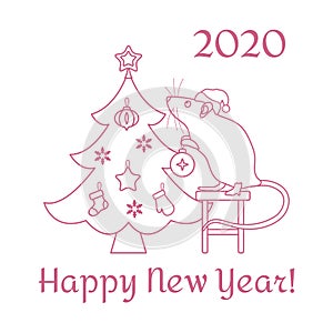 New year 2020 Rat mouse Christmas tree vector