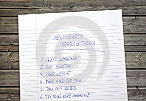 New Year resolutions listed on piece paper