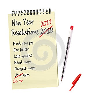 Nuovo risoluzione 2019 lo stesso ancora. elenco su bianco penna 