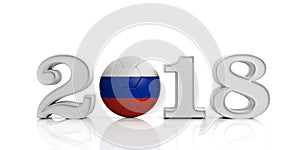 New year 2018 with Russia soccer football ball isolated on white background. 3d illustration