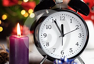 The New Year`s alarm clock shows midnight