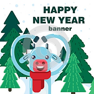 New year`s banner with a bull.