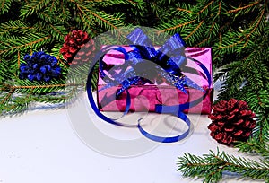New Year`s bright gift wrapping.