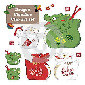 New Year\'s card material, dragon figurine Clip art set