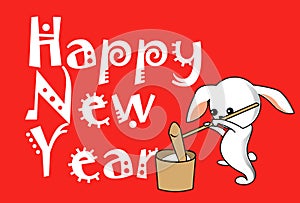 New Year's card and with rabit rice cake at year