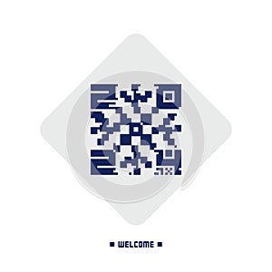 New Year's card with a stylized pixel snowflake. Link to the transition into the new year. Entry by QR code.