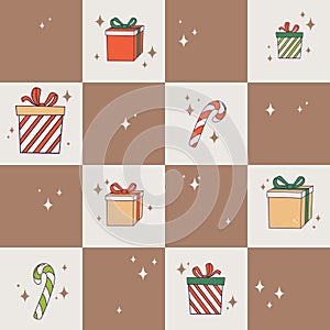 New Year\'s chess pattern with gift boxes