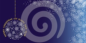 New Year`s and Christmas. Abstract holiday background.Christmas ball and snowflakes on dark blue background.