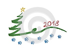 New Year`s Christmas tree with balls and numbers 2018 painted wi