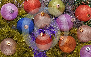 New Year`s Christmas tree toys . Christmas background