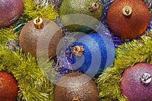 New Year`s Christmas tree toys .Christmas background