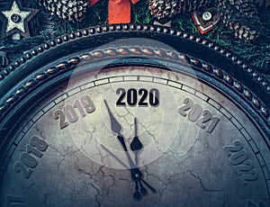 On the New Year`s clock 2020.