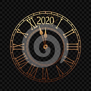 New Year`s clock with a Roman dial a few minutes until midnight 2020.