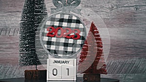 New Year's Day on January 1st on White Wooden Calendar in New Year's Atmosphere