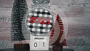 New Year's Day on January 1st on White Wooden Calendar in New Year's Atmosphere