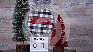 New Year's Day on January 1st on White Wooden Calendar in New Year's Atmosphere