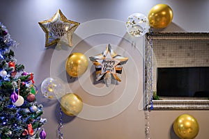 New Year's decorations and balloons for a New Year's Eve party at home