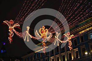 New Year's decorations on Nevsky Prospekt in St. Petersburg