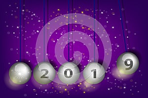 New Year`s Eve 2019. Pendulum balls. Realistic vector illustration