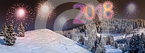 2018 New Year`s eve background with colorful, party fireworks