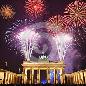 New Year's Eve at the Brandenburg Gate. New Year's fireworks in the sky over Berlin