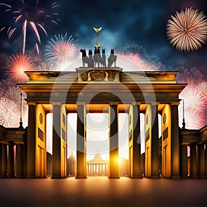 New Year's Eve at the Brandenburg Gate. New Year's fireworks in the sky over Berlin