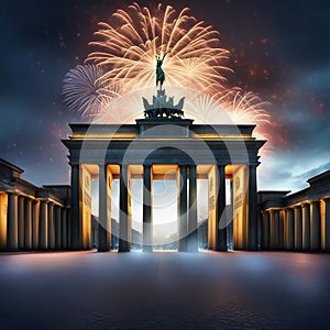 New Year's Eve at the Brandenburg Gate. New Year's fireworks in the sky over Berlin