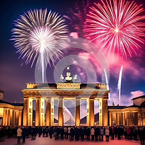 New Year's Eve at the Brandenburg Gate. New Year's fireworks in the sky over Berlin